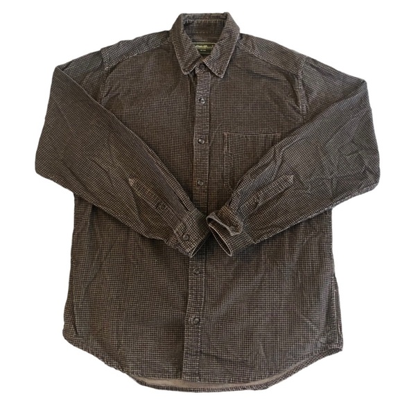 Eddie Bauer Men’s Brushed Corduroy Check LS Casual Shirt Sz. S Brown Black - Picture 1 of 4